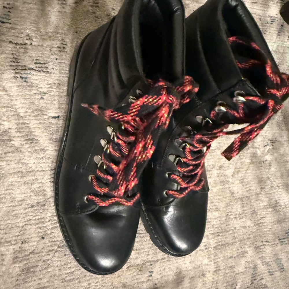 Sam Edelman Black Combat Boots with Red Laces - Picture 14 of 16